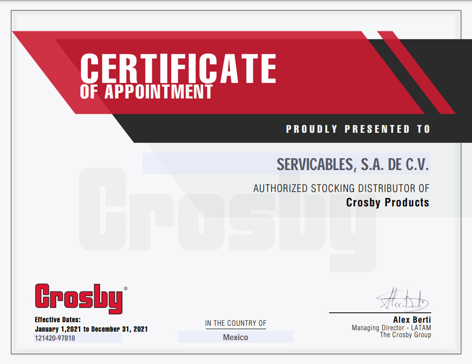 Certificado Crosby